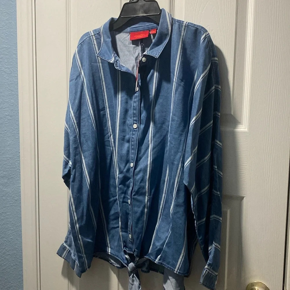 Jennifer, Lopez Striped denim shirt size XL Y-10